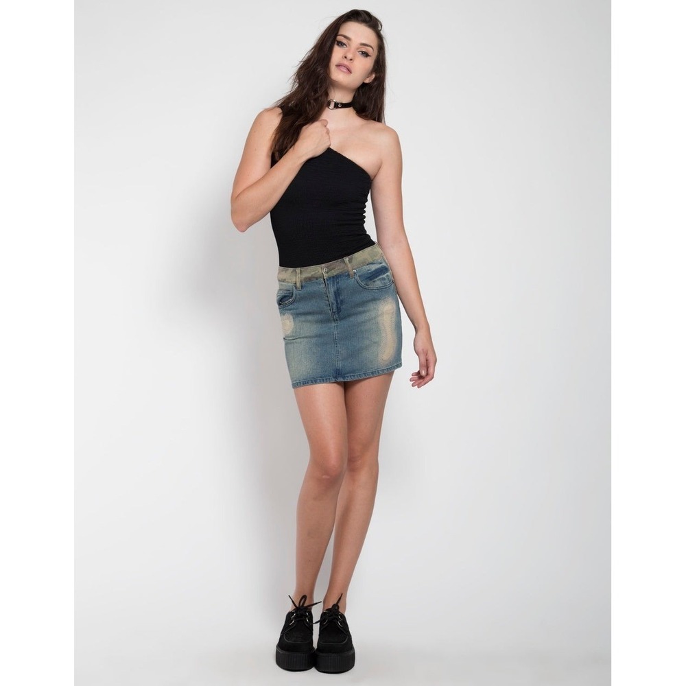 Tripp NYC Denim Mini Skirt Large NEW Split Camo Distressed Skinny Fit Y2K Cotton